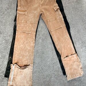 Tan Cargo Pants with Black Accents